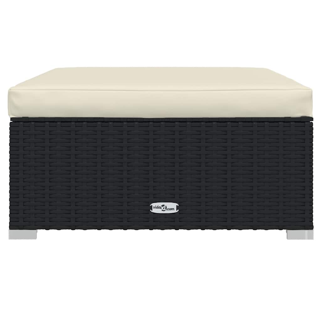 Udendørs med hynde 70x70x30 cm polyrattan - sort og cremefarvet, 1, fodskammel - number 3.