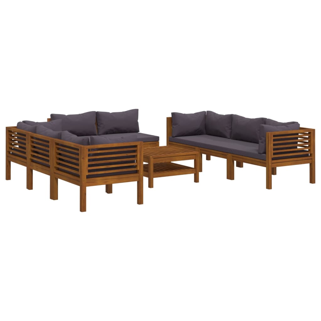 Set da giardino 9 pezzi con cuscino in legno massello di acacia - grigio scuro, 4x parte angolare + 4x parte centrale + tavolo, 1 - number 2.