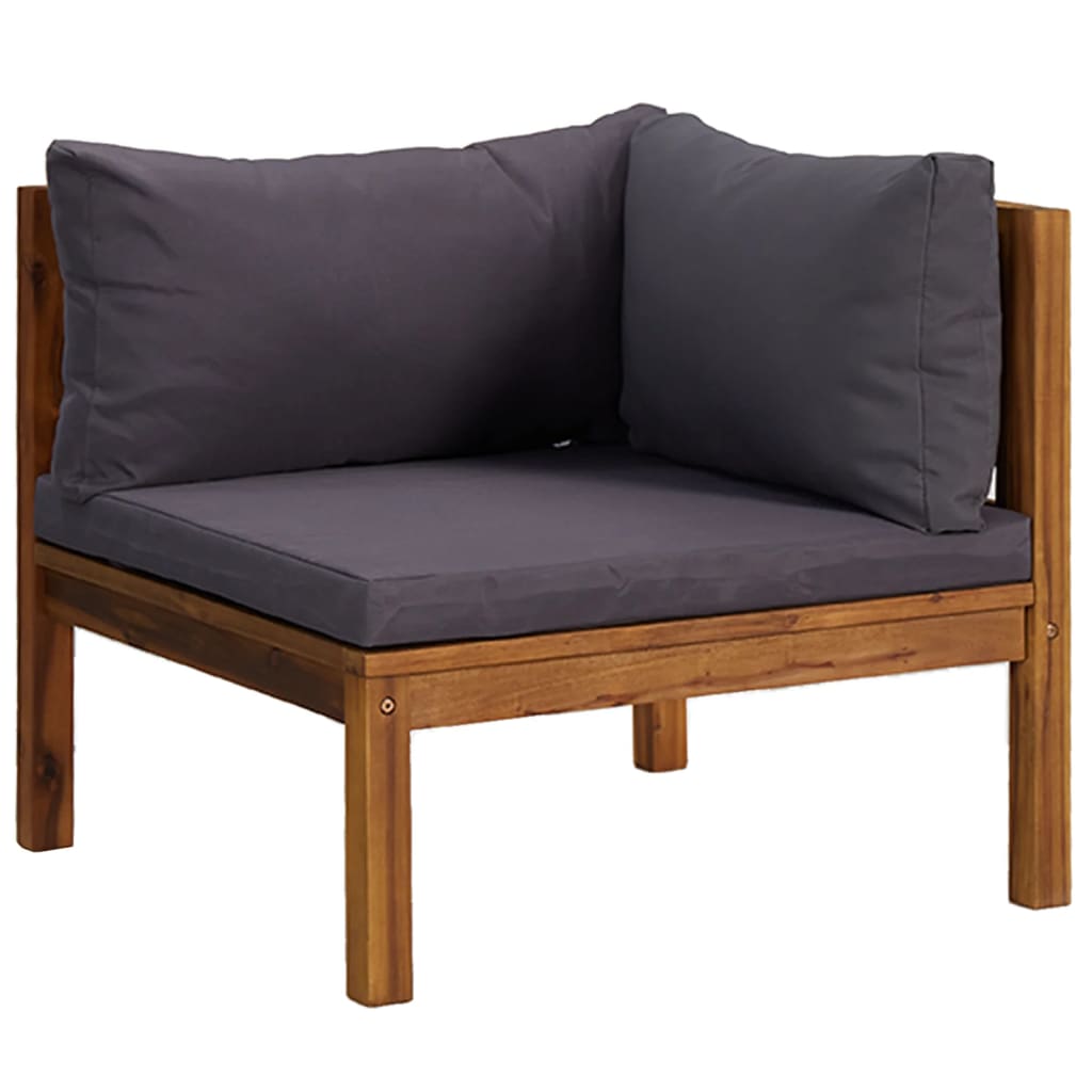 Set da giardino 9 pezzi con cuscino in legno massello di acacia - grigio scuro, 4x parte angolare + 4x parte centrale + tavolo, 1 - number 3.