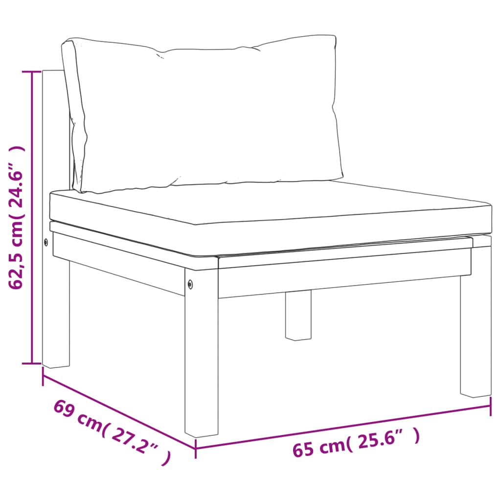 Set da giardino 9 pezzi con cuscino in legno massello di acacia - grigio scuro, 4x parte angolare + 4x parte centrale + tavolo, 1 - number 9.