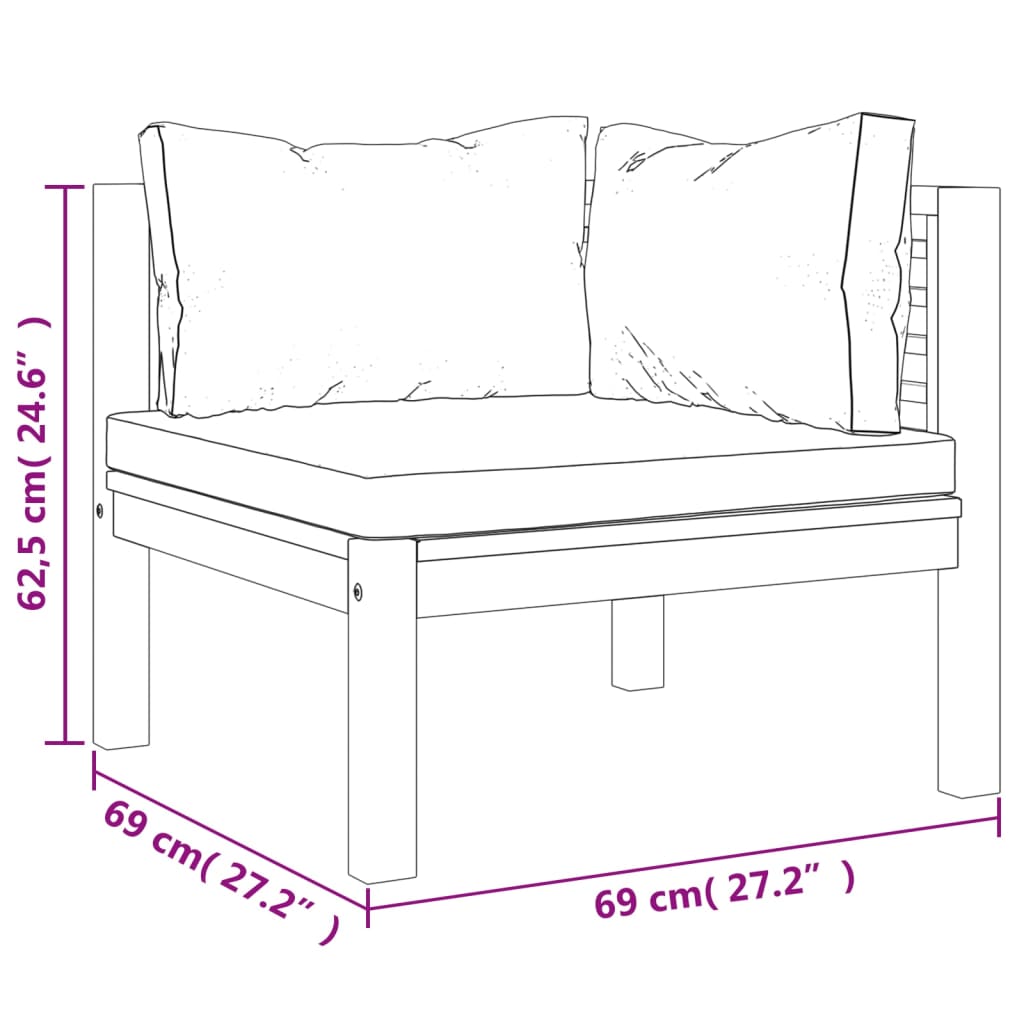 Set da giardino 9 pezzi con cuscino in legno massello di acacia - grigio scuro, 4x parte angolare + 4x parte centrale + tavolo, 1 - number 8.