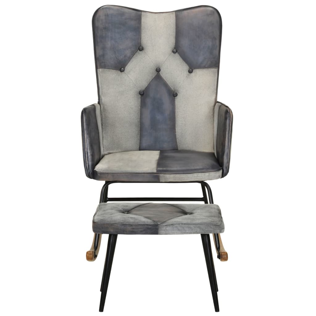 Gyngestol med fotskammel - grå, 1, ekte skinn og lerret - number 2.