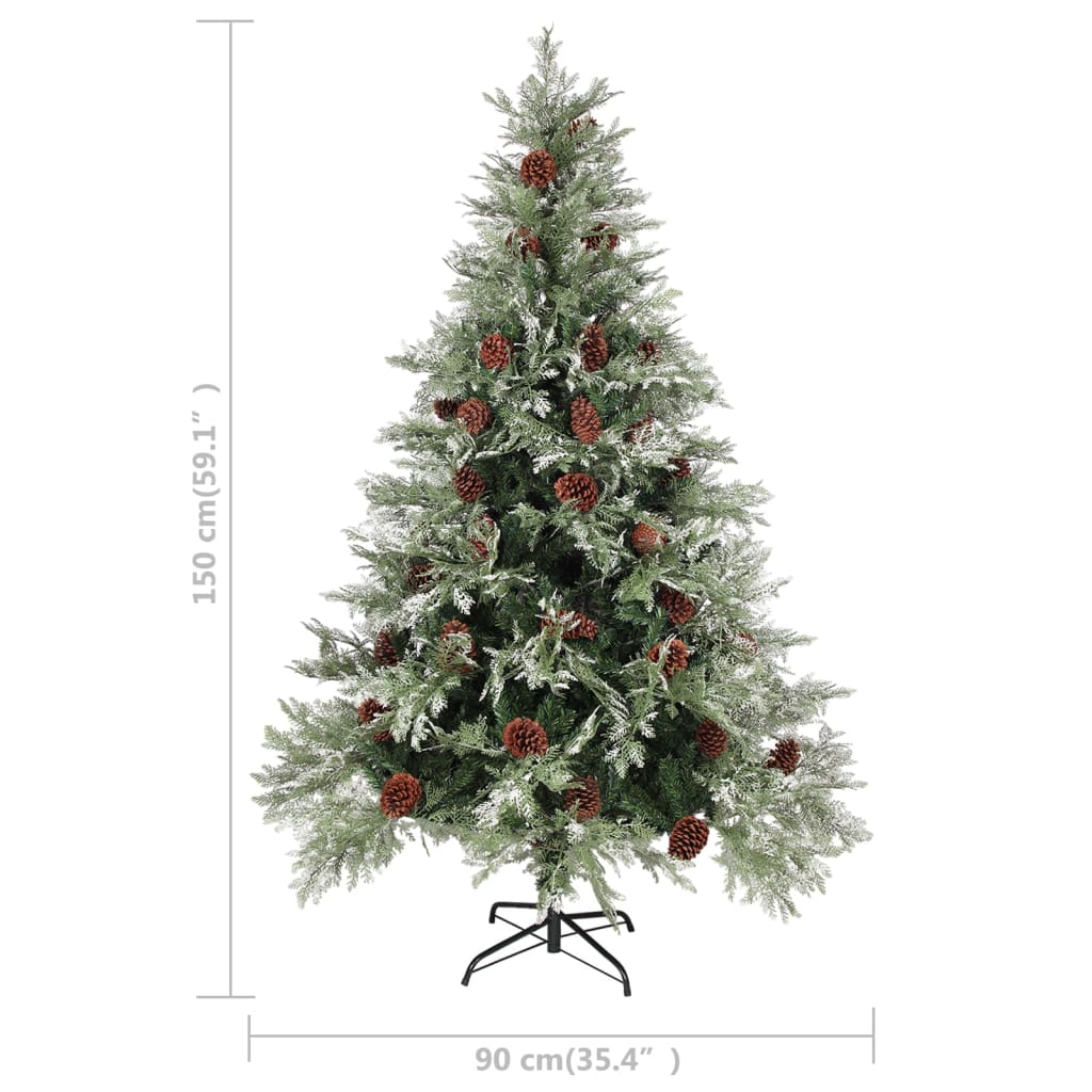 Sapin de noël avec pommes de pin et lumières pvc et pe 150 cm vert et blanc - 150 x 90 cm, 1 - number 8.