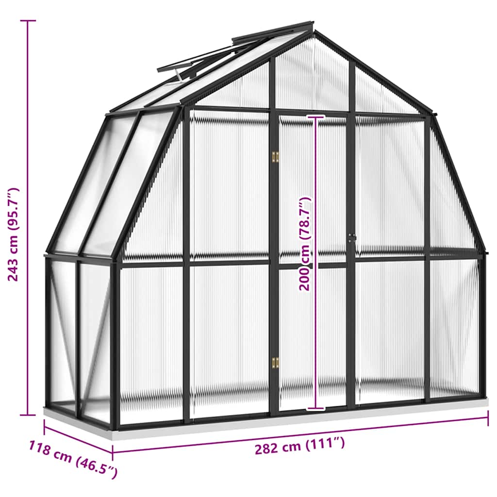 Greenhouse with foundation frame 3.3 m² aluminum anthracite grey - number 7.
