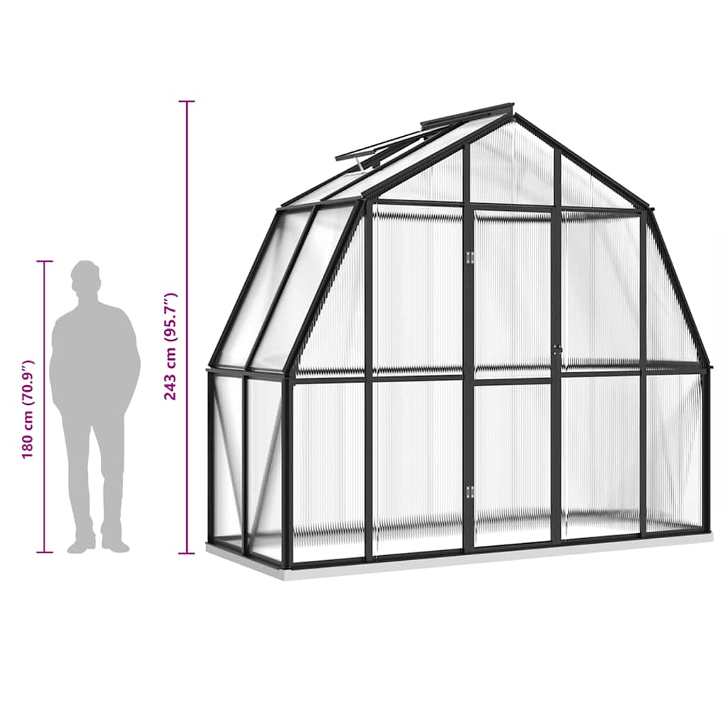 Greenhouse with foundation frame 3.3 m² aluminum anthracite grey - number 8.