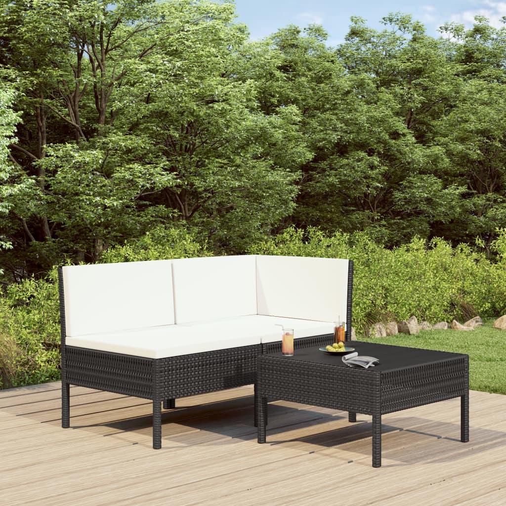 Lounge set for the garden 3 parts with cushions polyrattan black - black and white, 1 - number 1.