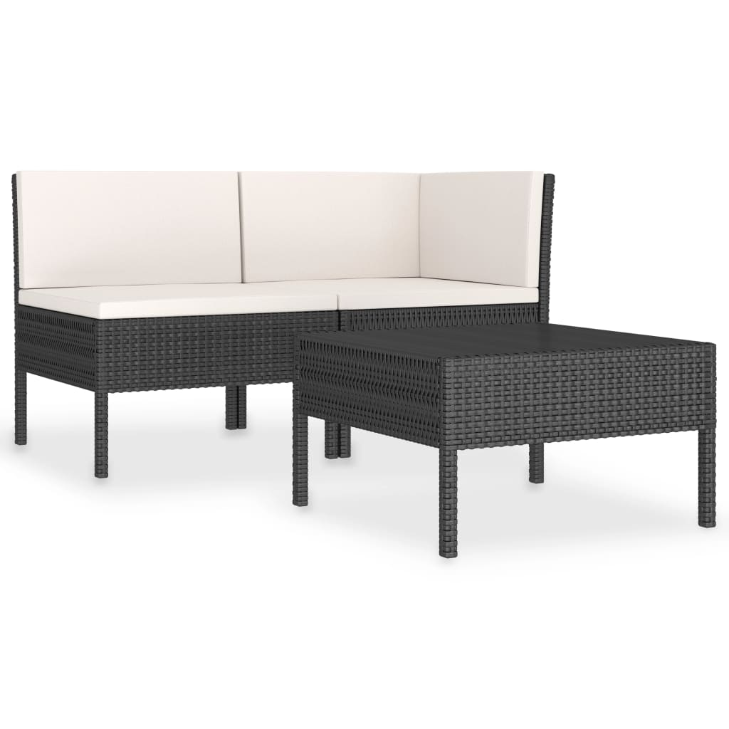 Lounge set for the garden 3 parts with cushions polyrattan black - black and white, 1 - number 2.