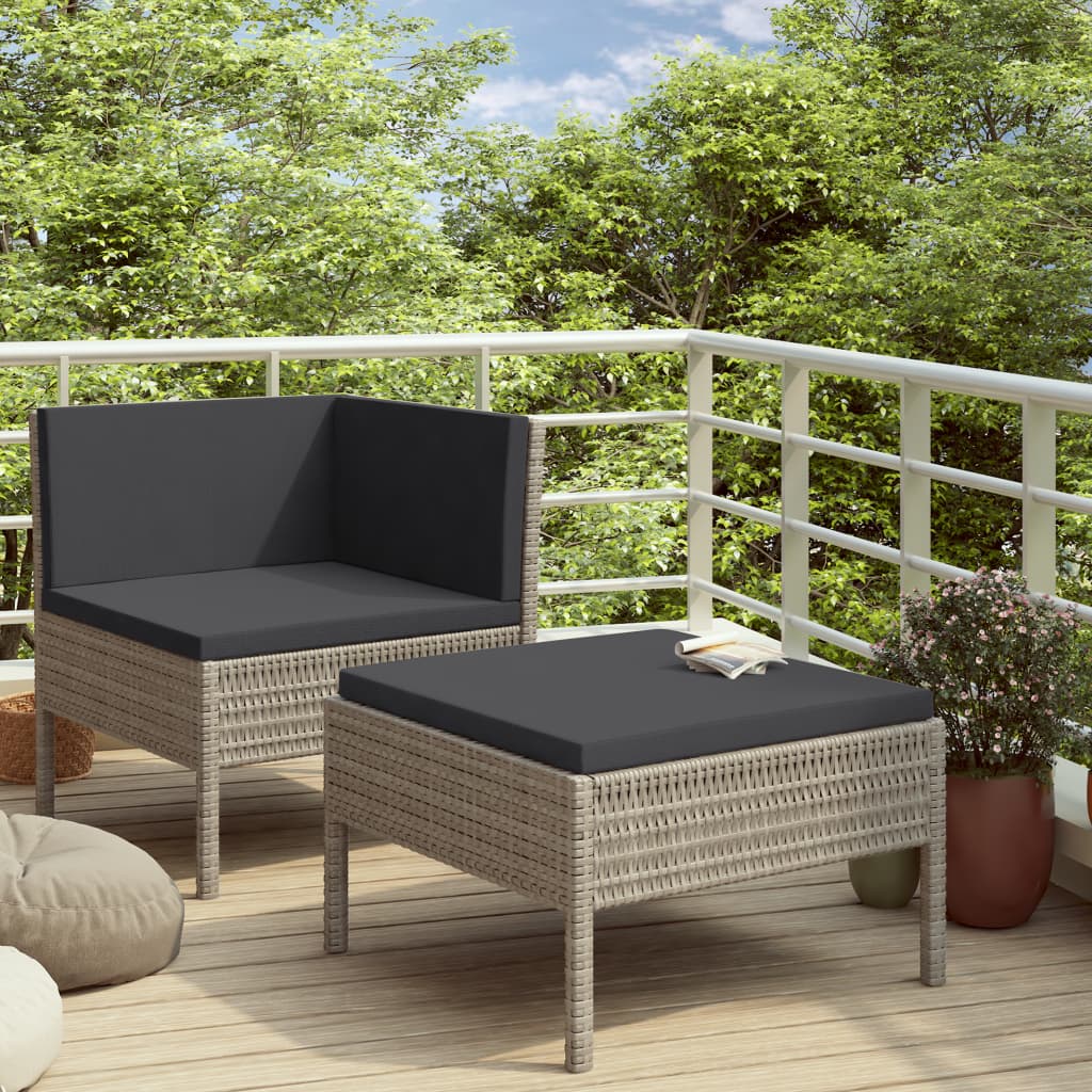Loungesæt til haven dele med hynder polyrattan grå - grå og antracitgrå, 2 - number 1.