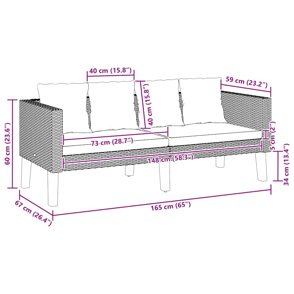 2-personers havesofa med hynder polyrattan sort - number 8.
