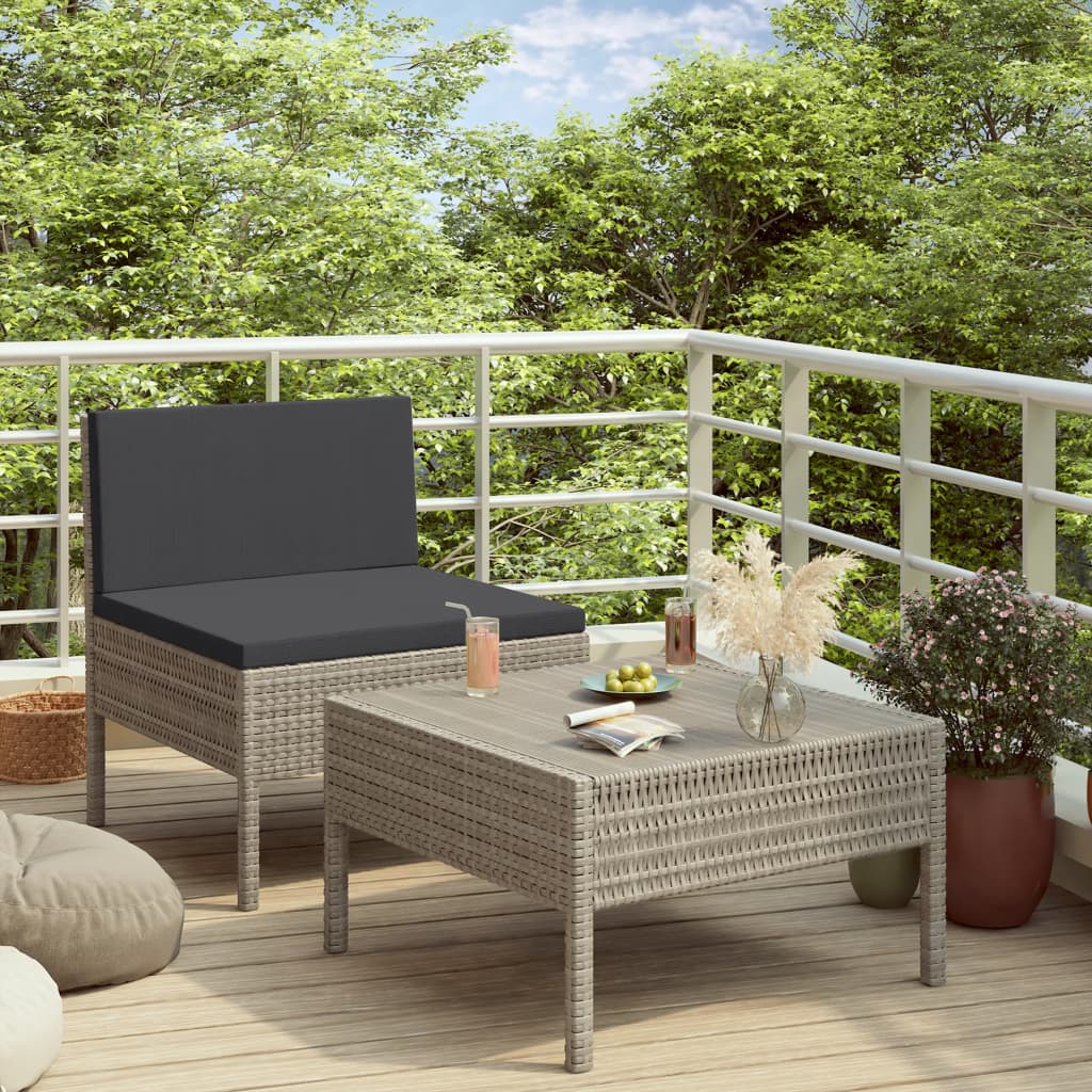 Loungesæt til haven dele med hynder polyrattan - grå, 2 - number 1.