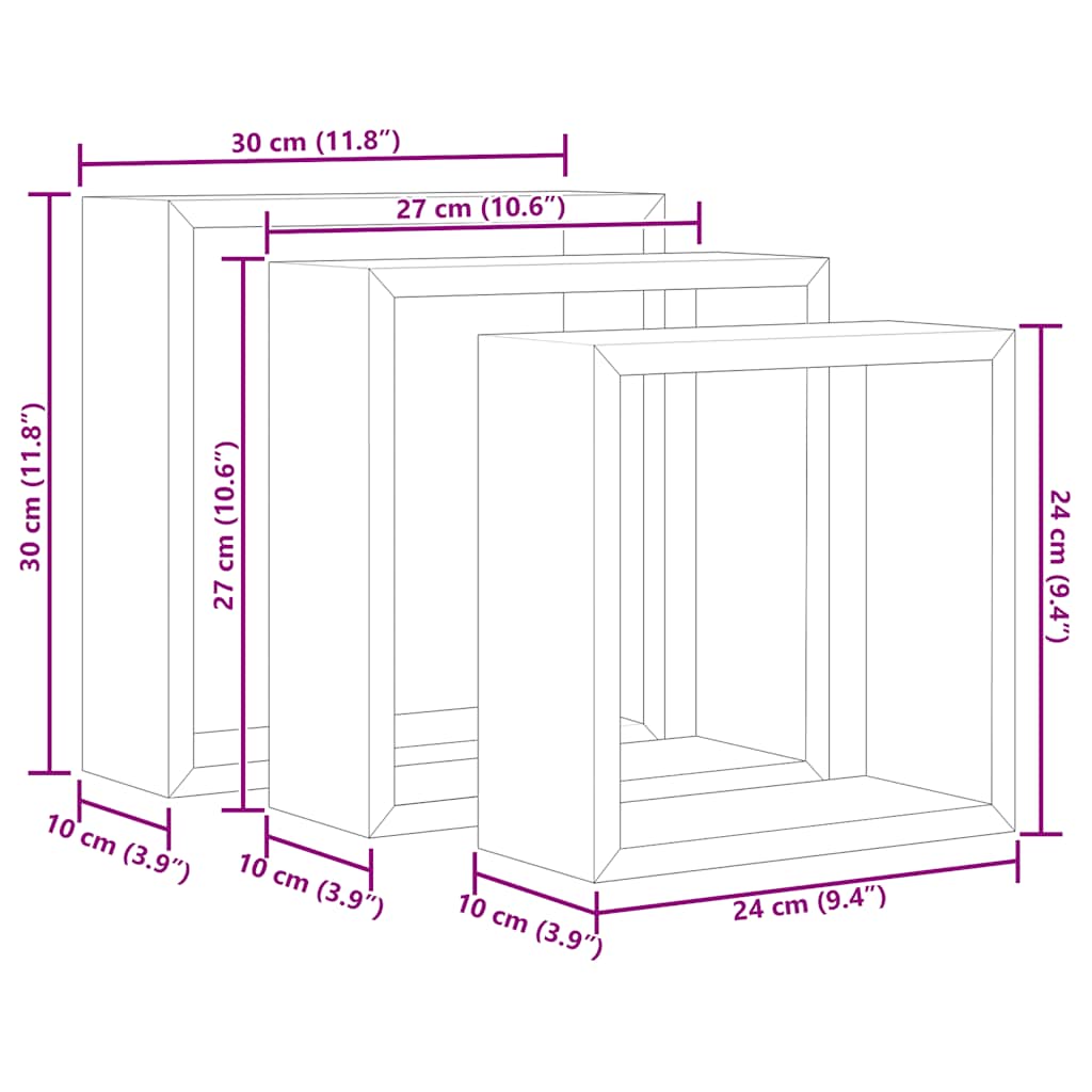 Półki ścienne szt. sześcienne mdf - szare, 30 x 10 x 30 cm, 3, 1 - number 10.