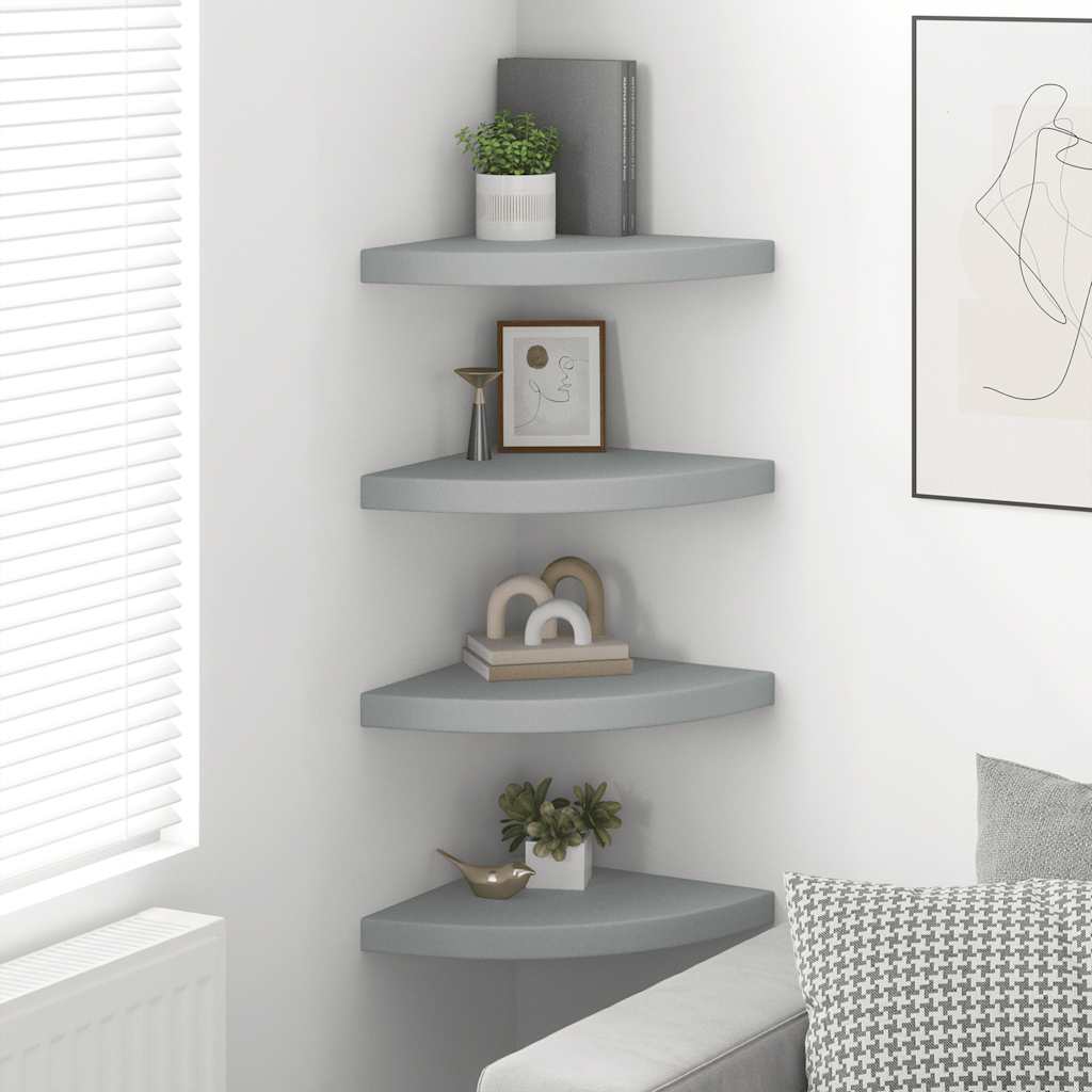 Hjørnehylder stk. 35x35x3,8 cm mdf - grå, 35 x 35 x 3.8 cm, 4, 1 - number 3.