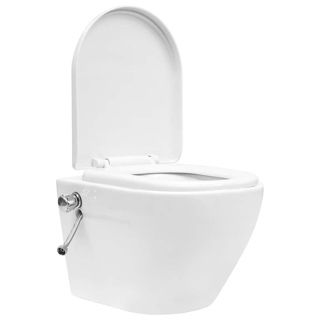 Wc suspendu sans rebord et avec réservoir caché en céramique blanche - number 2.