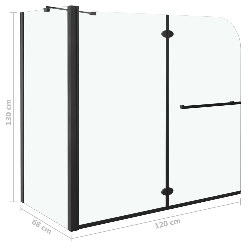 Foldbar brusevæg 120x68x130 cm sikkerhedsglas sort - number 7.