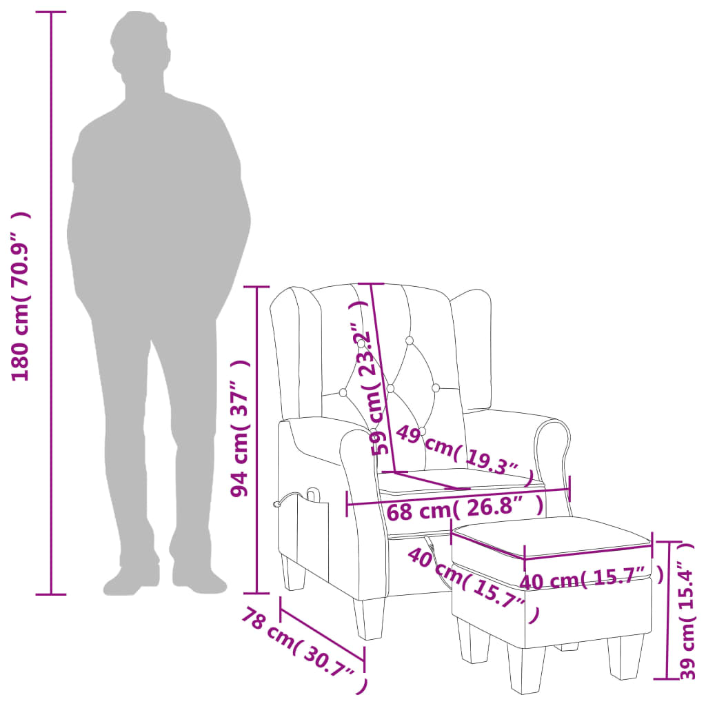 Fotel masujący z podnóżkiem tkanina - czarny, 1 - number 9.