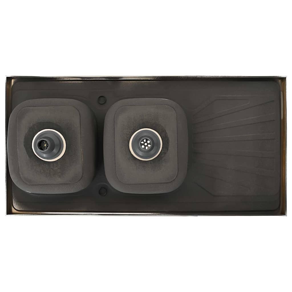 Diskbänk med 2 handfat rostfritt stål silver - 1200 x 600 x 155 mm - number 9.