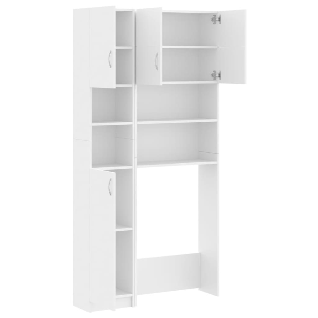 Møbelsæt til badeværelse + vaskemaskine konstrueret træ hvid - number 5.