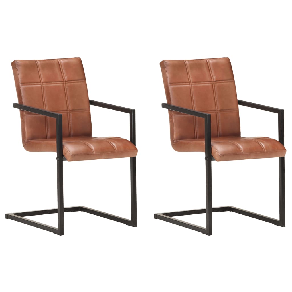 Krzesła do jadalni z wspornikiem 2 szt. skóra naturalna brąz - number 1.
