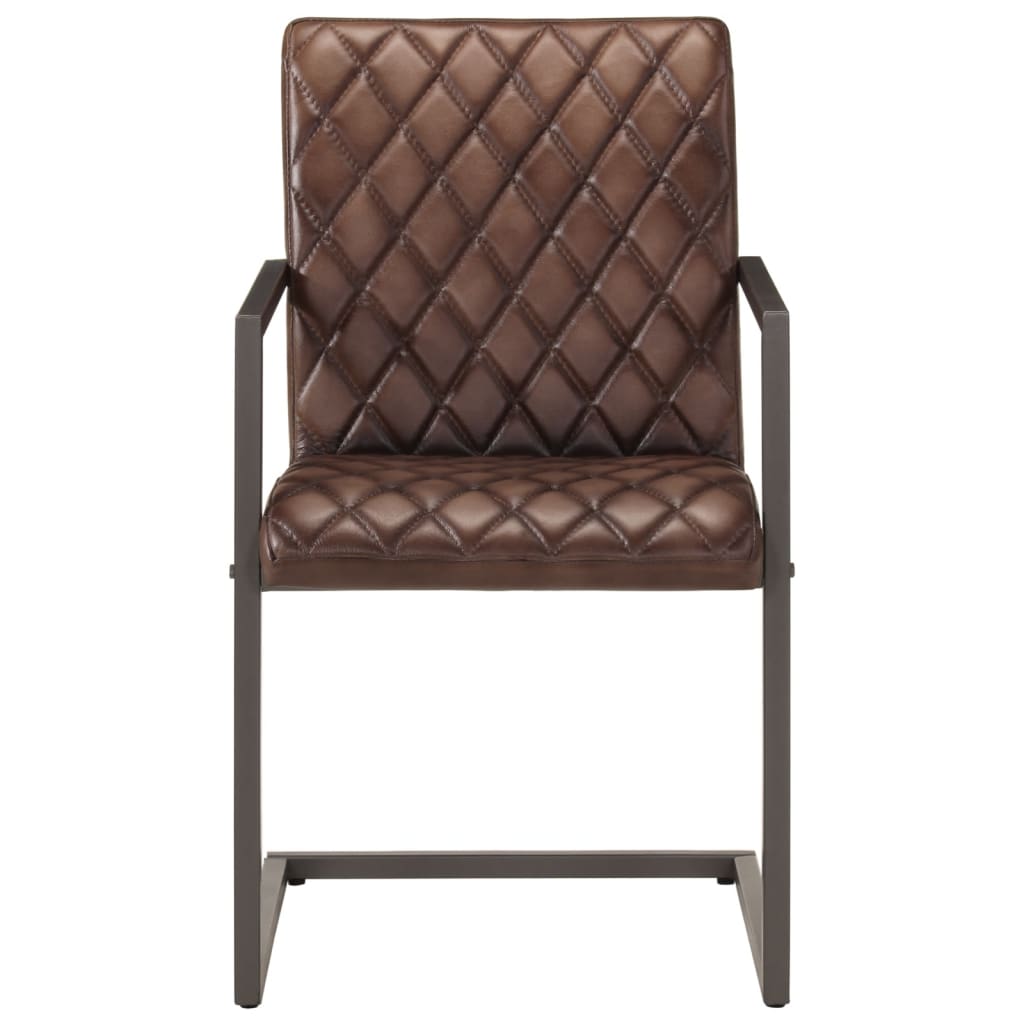 Spisebordsstoler med utkrager 2 stk. ekte skinn brun - number 3.