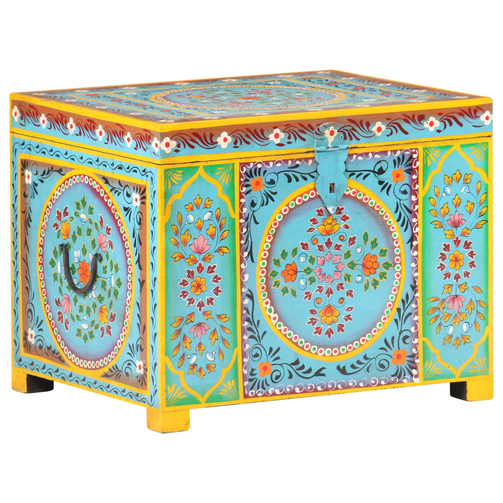 Hand-painted storage box 50x40x40 cm solid mango wood - number 8.