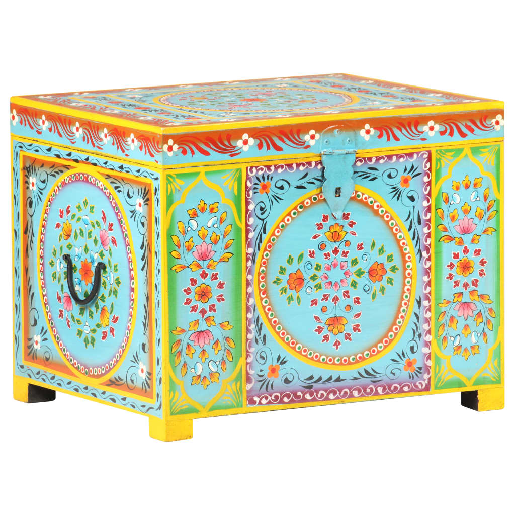 Hand-painted storage box 50x40x40 cm solid mango wood - number 10.