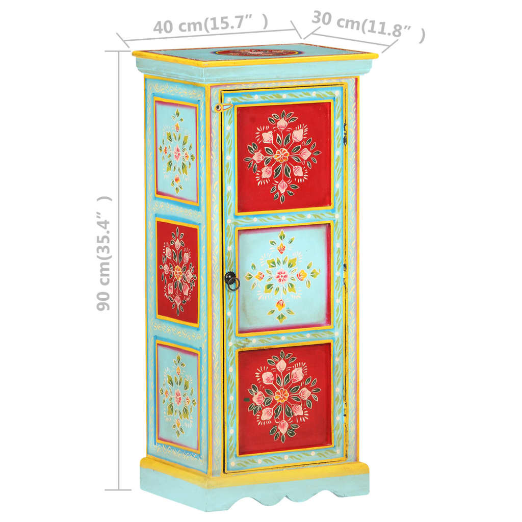 Håndmalet højskab 40x30x90 cm massivt mangotræ - number 7.