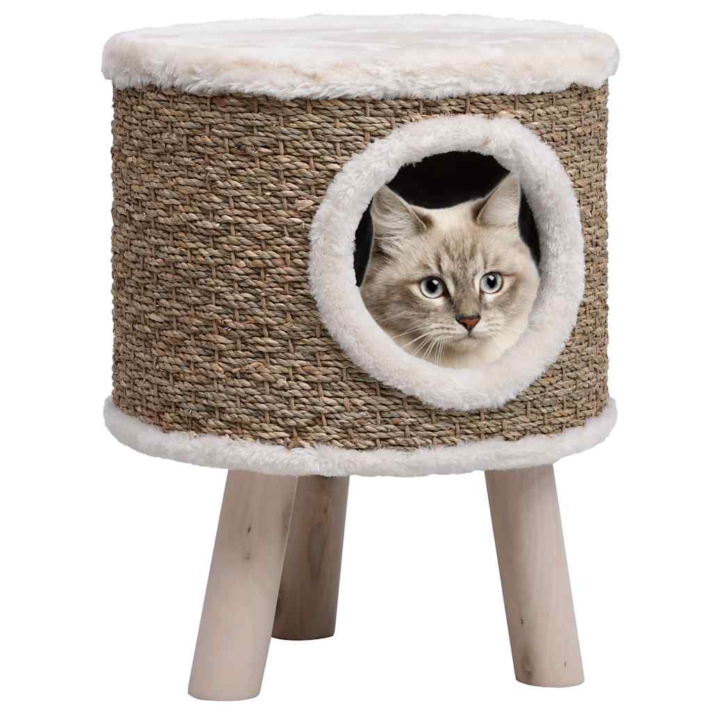 Maison pour chat avec pieds en bois 41 cm jonc de mer - number 1.
