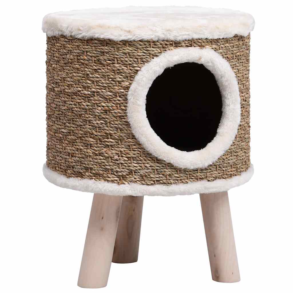 Maison pour chat avec pieds en bois 41 cm jonc de mer - number 2.