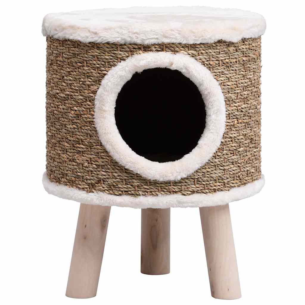 Maison pour chat avec pieds en bois 41 cm jonc de mer - number 3.
