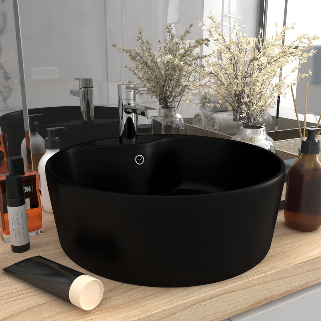 Luksuriøs håndvask med overløb 36x13 cm keramik - matsort - number 1.