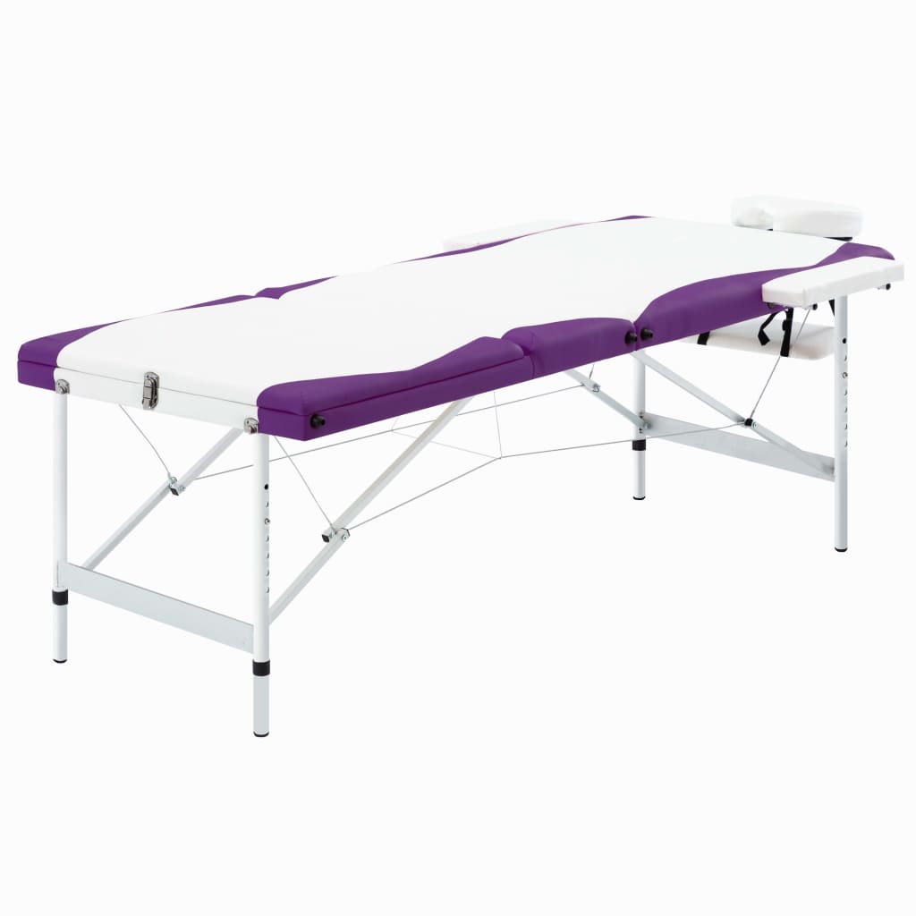 Sammenfoldeligt massagebord aluminiumsstel 3 zoner hvid lilla - number 1.