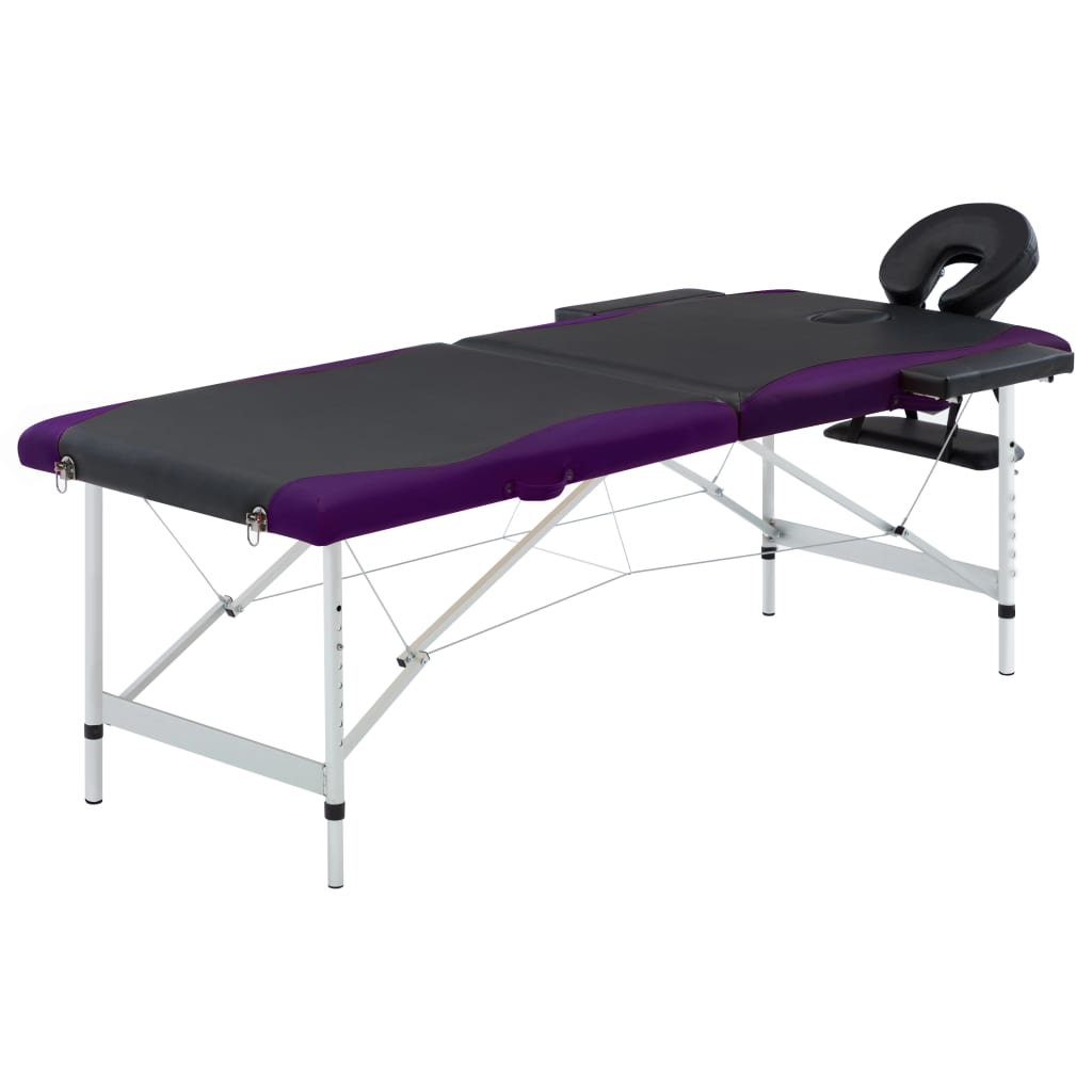 Sammenfoldeligt massagebord aluminiumsstel 2 zoner sort lilla - sort og lilla - number 1.