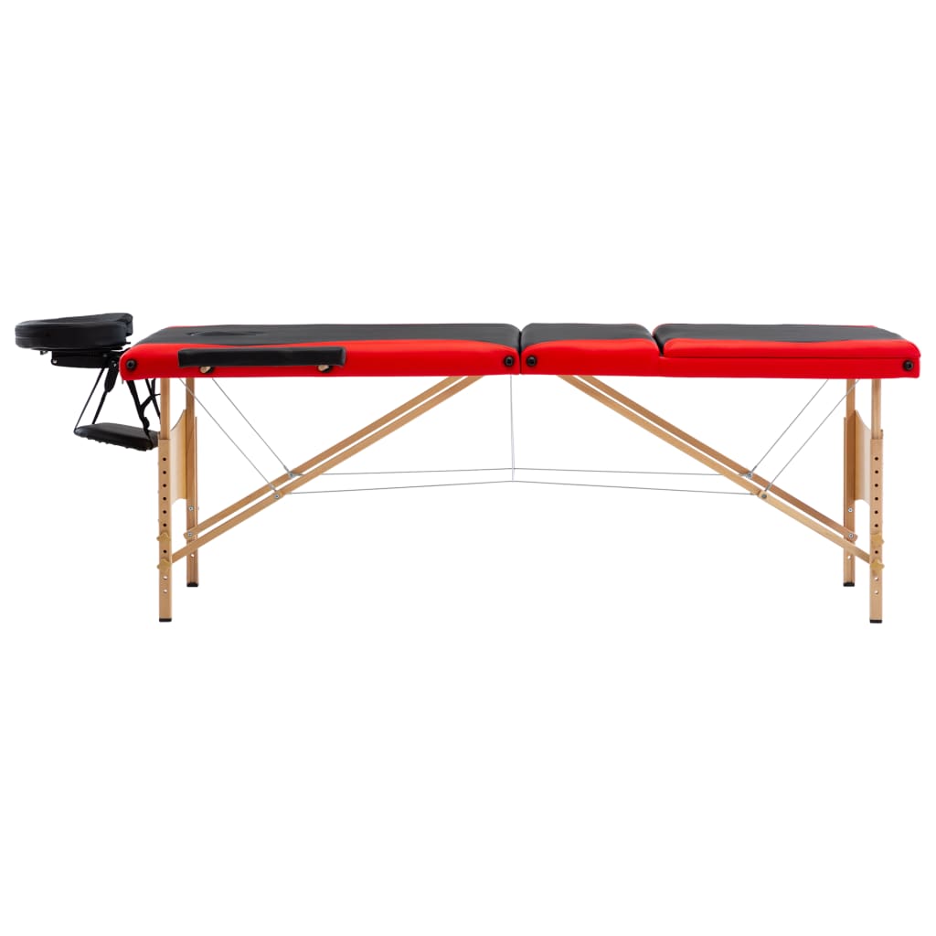 Foldbart massagebord 3 zoner træ sort og rød - number 2.