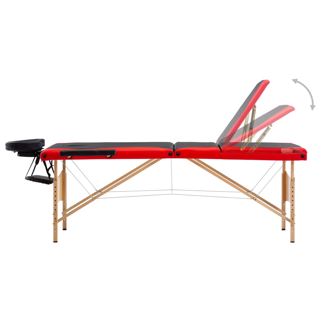 Foldbart massagebord 3 zoner træ sort og rød - number 4.