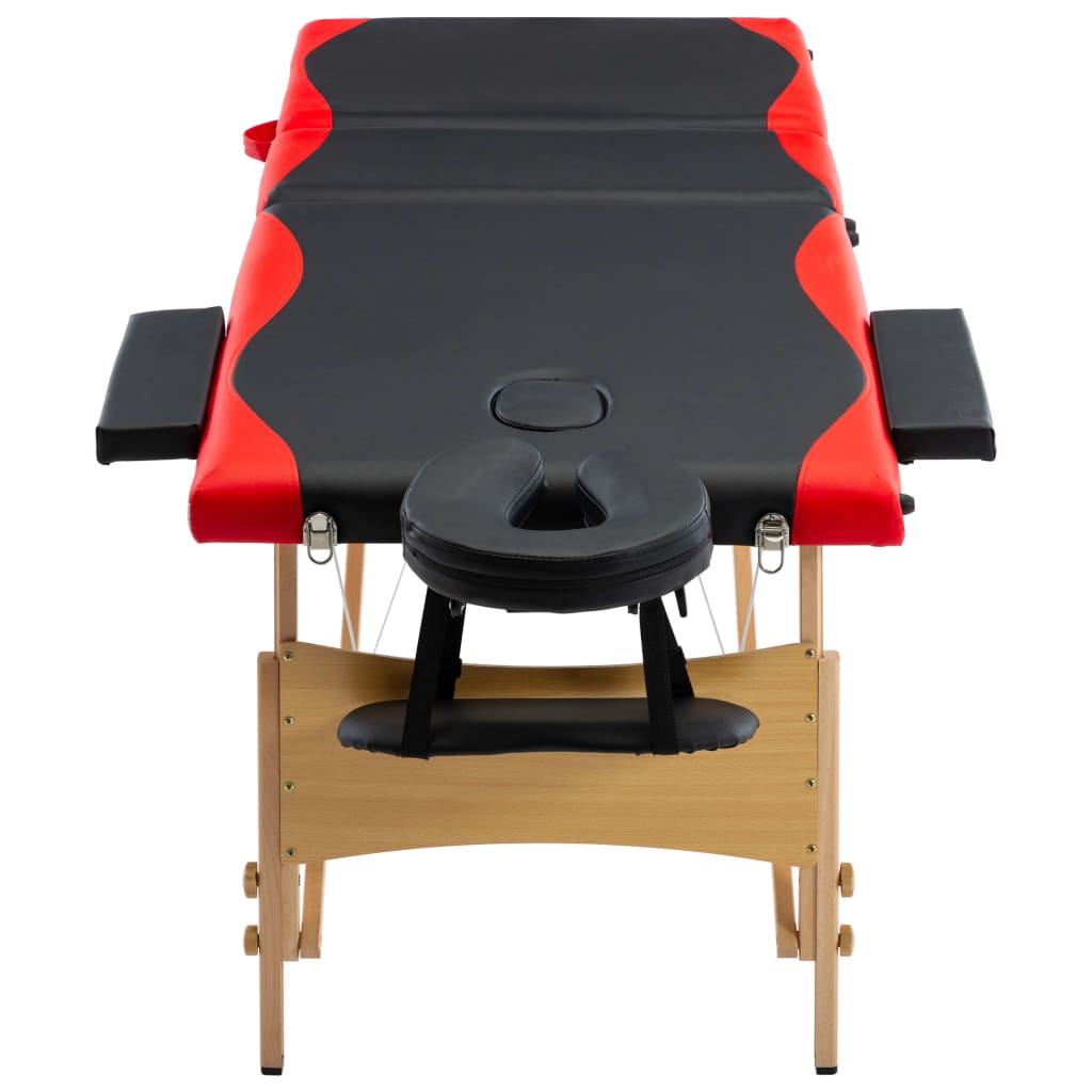 Foldbart massagebord 3 zoner træ sort og rød - number 3.