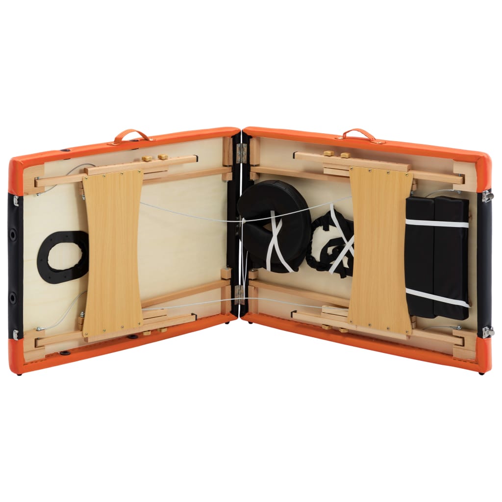 Foldbart massagebord 2 zoner træ sort og orange - number 6.