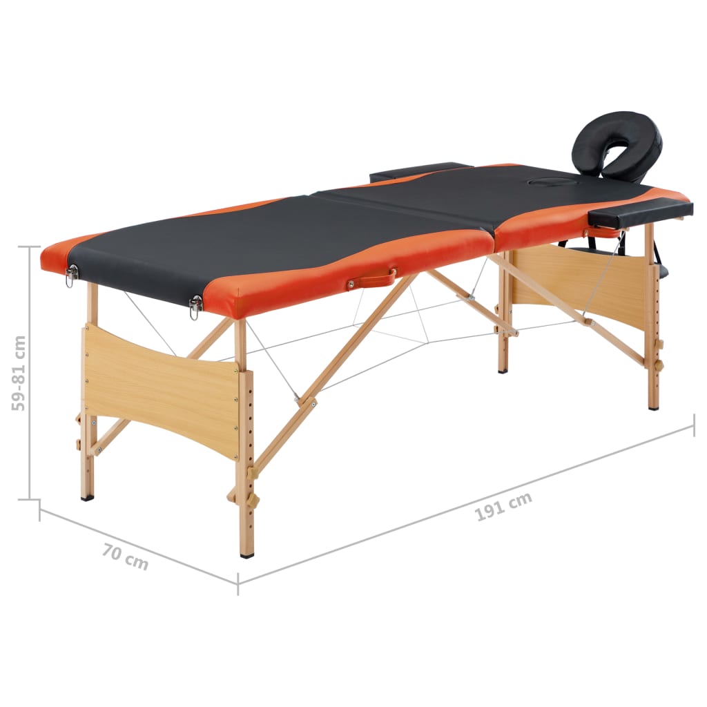 Foldbart massagebord 2 zoner træ sort og orange - number 9.