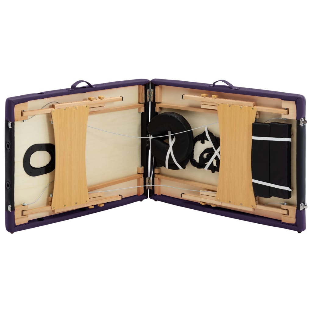 Opvouwbare massagetafel met houten frame 2 zones - paars - number 6.