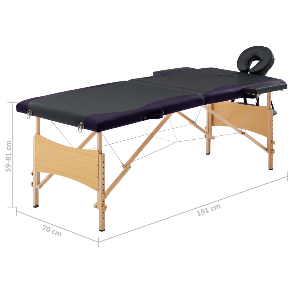 Opvouwbare massagetafel met houten frame 2 zones - paars - number 9.