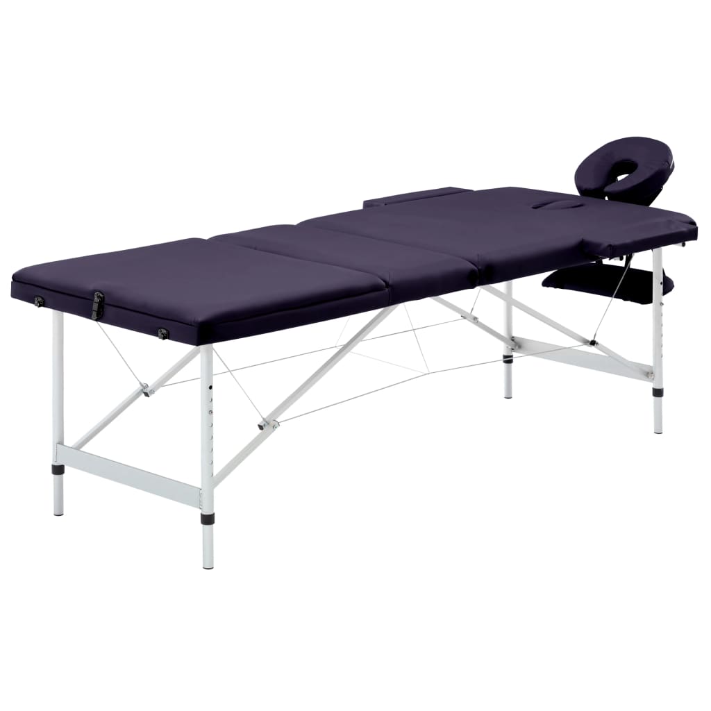 Sammenfoldeligt massagebord med træstel 3 zoner - lilla - number 1.