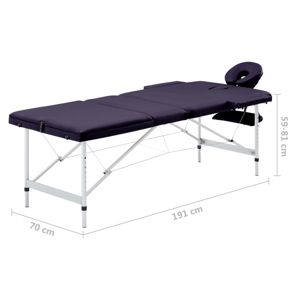 Opvouwbare massagetafel met houten tegels 3 zones - paars - number 9.