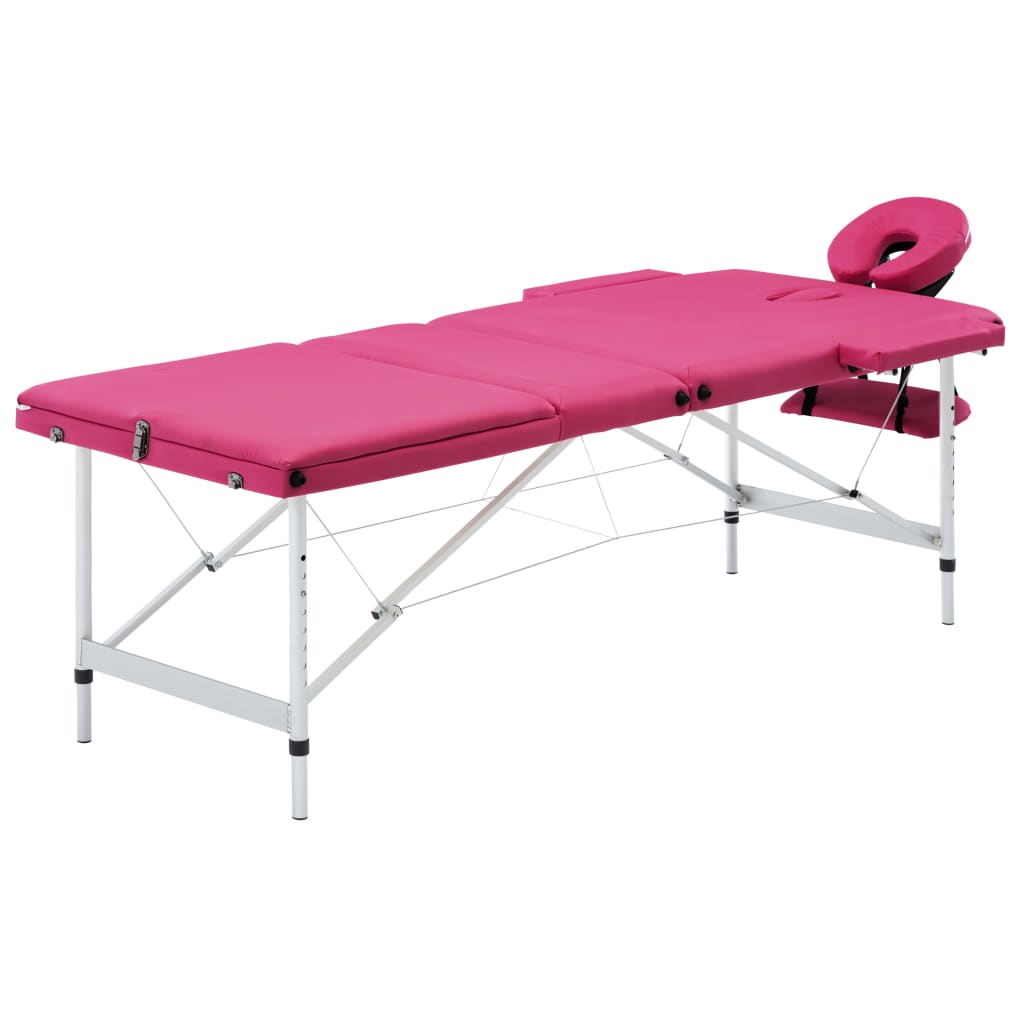 Sammenfoldeligt massagebord aluminiumsstel 3 zoner lyserød - number 1.