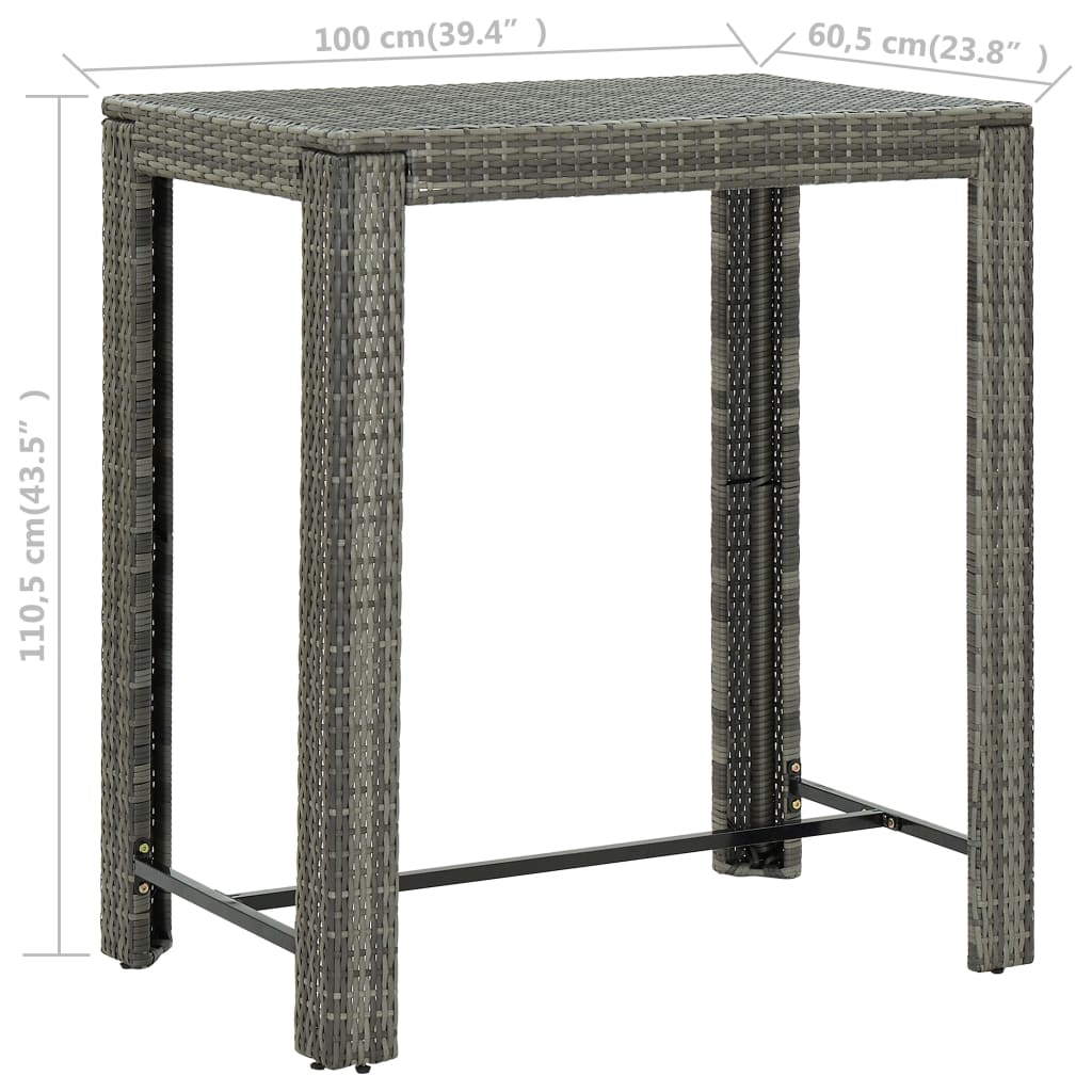 Barbord til haven 100x60,5x110,5 cm polyrattan - grå, 100 x 60.5 x 110.5 cm, 1 - number 6.