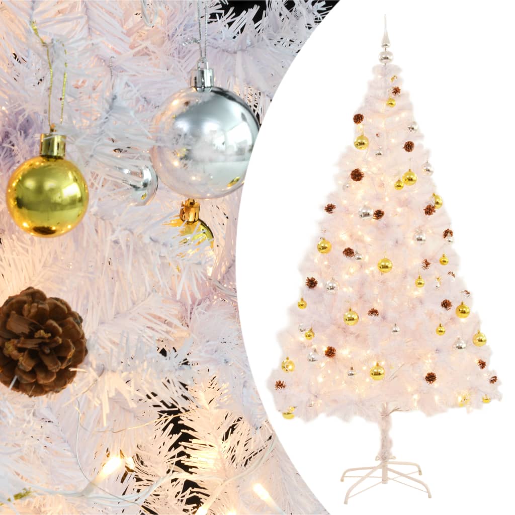 Artificial christmas tree with lights and christmas balls 210 cm - white, 210 x 110 cm, 1 - number 1.