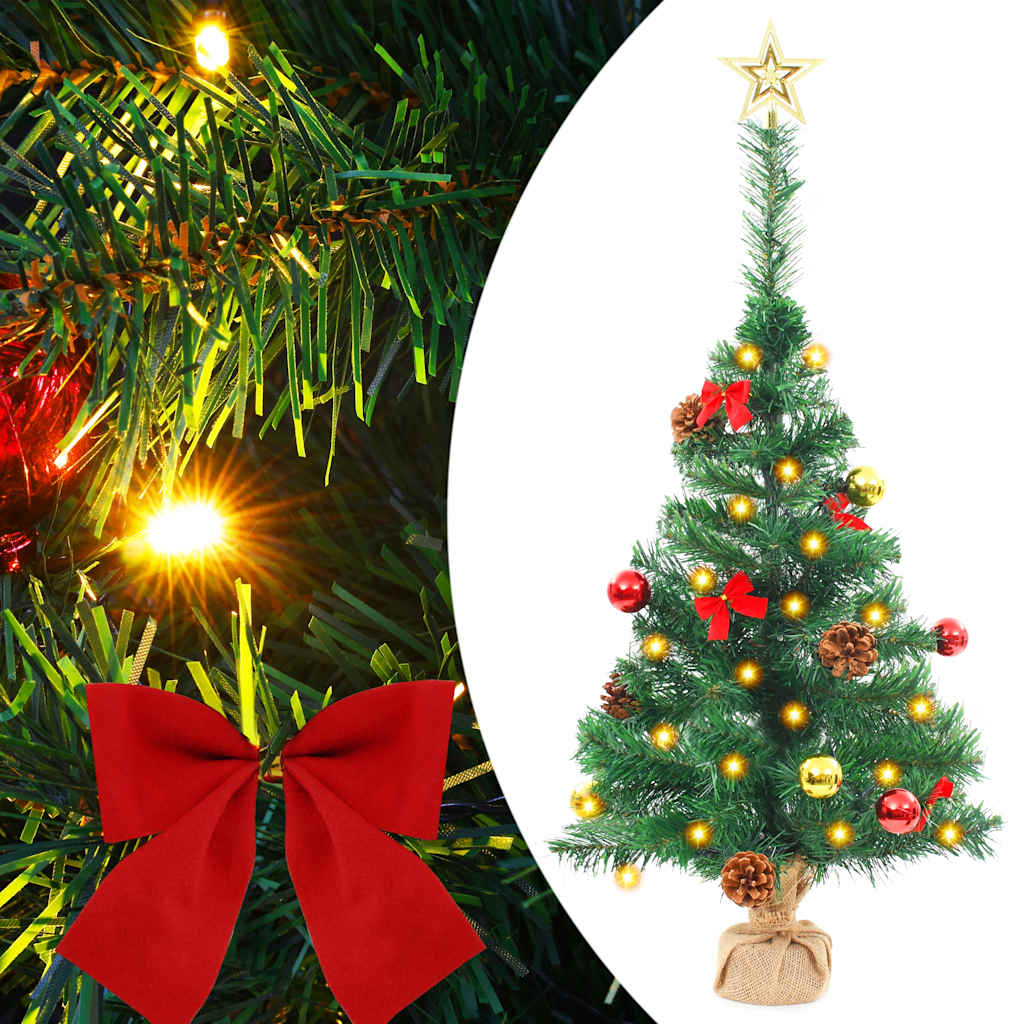 Artificial christmas tree with lights and christmas balls 64 cm green - number 1.