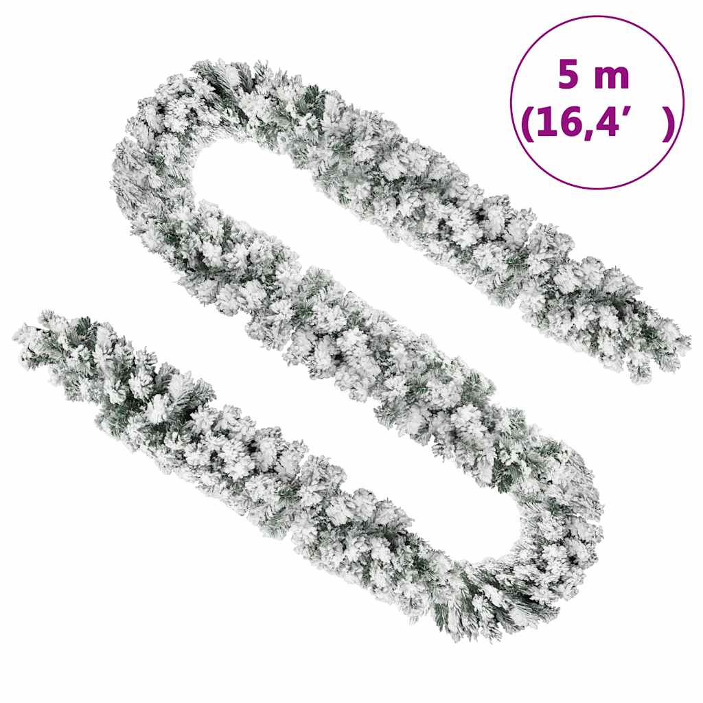 Christmas garland with powder snow 5 m pvc green - number 6.