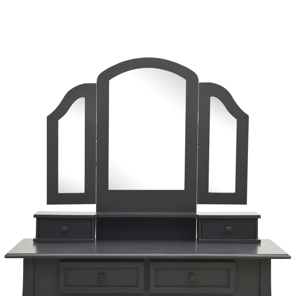 Sminkebordssæt med taburet 100x40x146 cm kejsertræ grå - number 7.