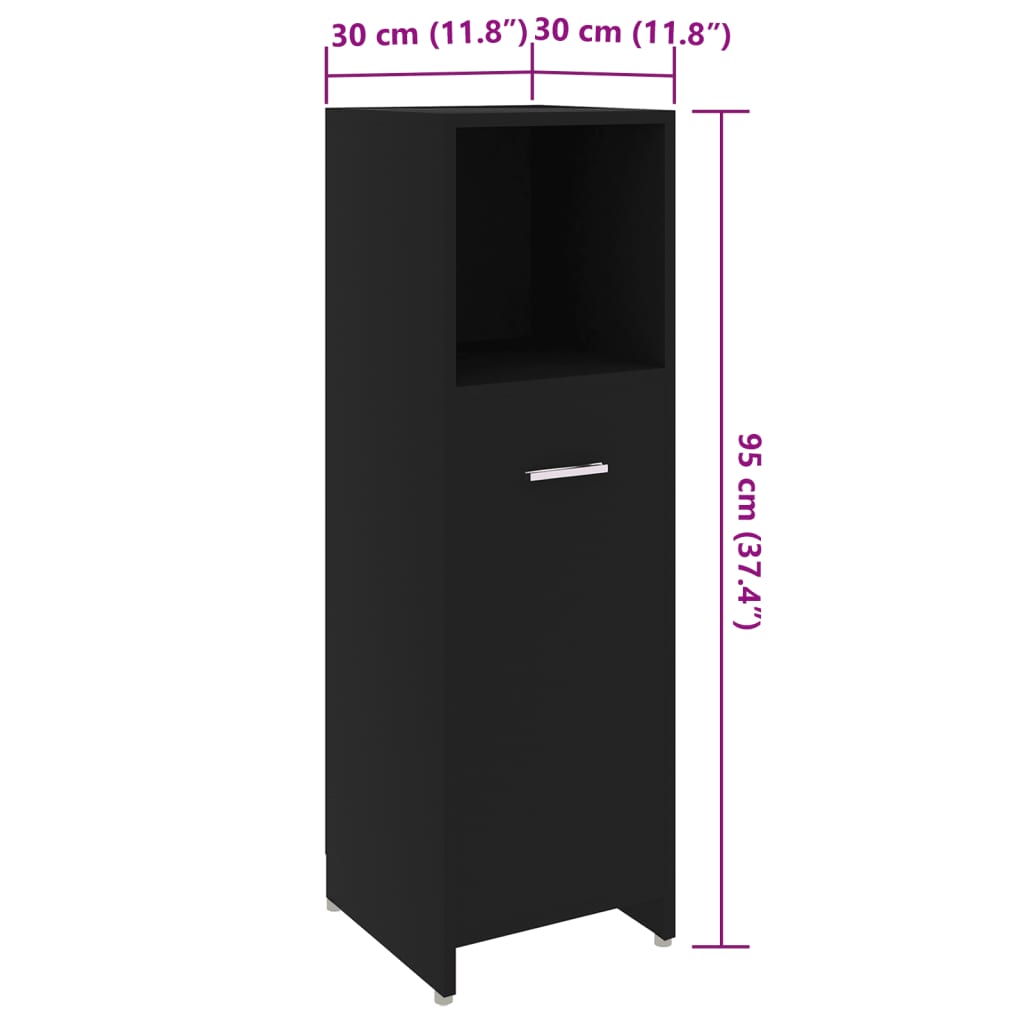Bathroom cabinet 30x30x95 cm engineered wood - black, 1 - number 9.