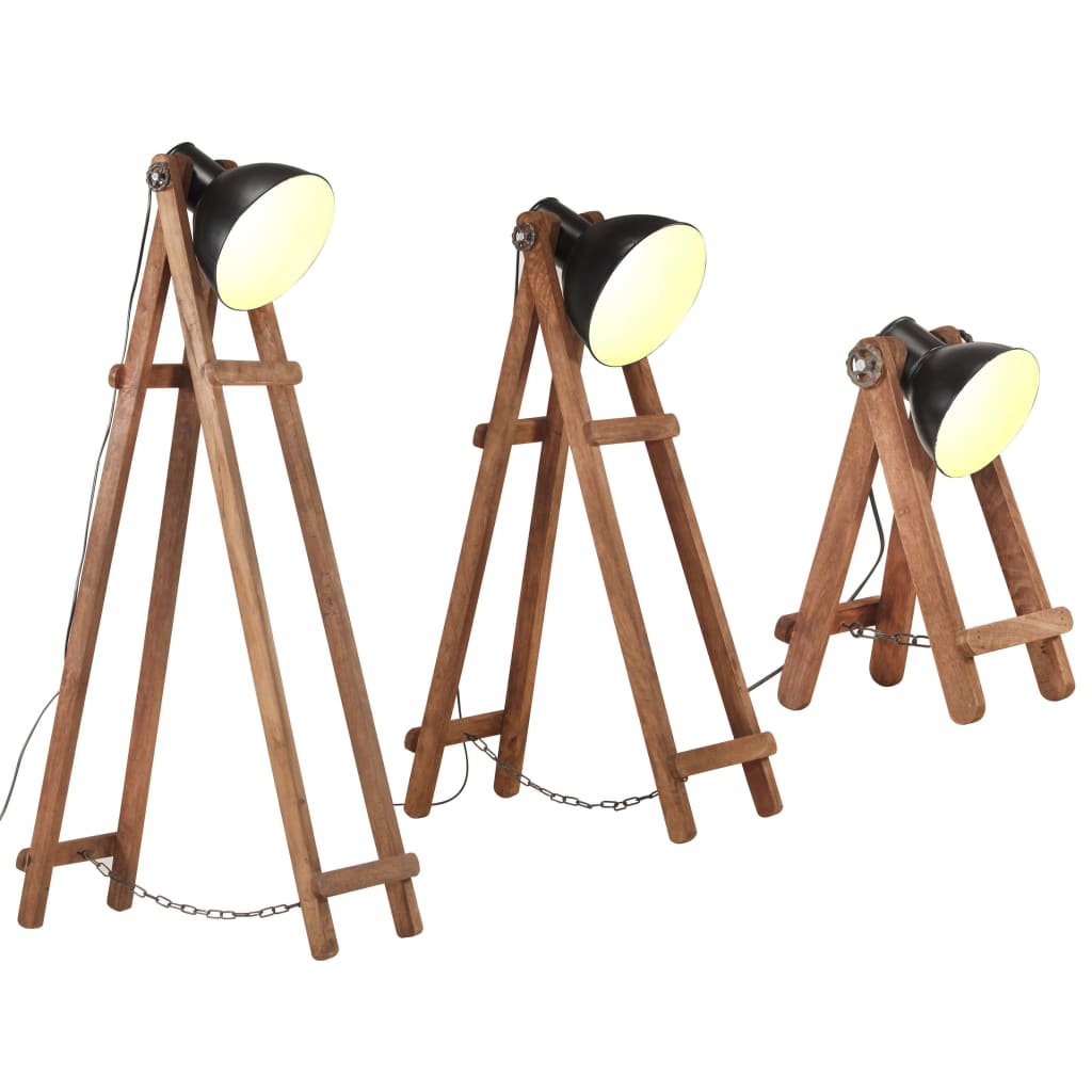 Lampadaires 3 pcs. e27 bois de manguier massif noir - number 2.