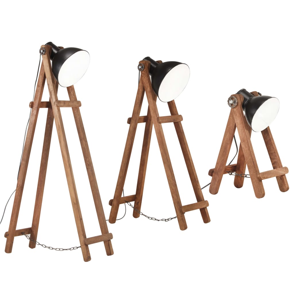 Lampadaires 3 pcs. e27 bois de manguier massif noir - number 3.